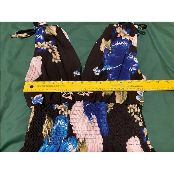 S&S Aloha Fashion Dress NWOT Medium Black Blue Stretchy Fabric - Picture 6 of 12